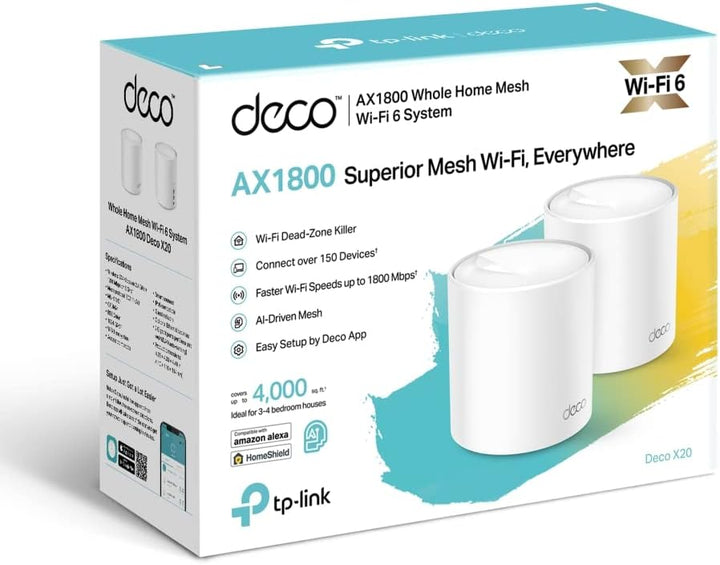 TP-Link Deco X20 Mesh WLAN Set (2 Pack), Wi-Fi 6 AX1800 Dual Band Router & Repeater, 2x Gigabit Port