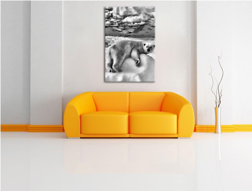 Pixxprint Eisbär auf Eisberg als Leinwandbild/Grösse: 100x70 cm/Wandbild/Kunstdruck/fertig bespannt,