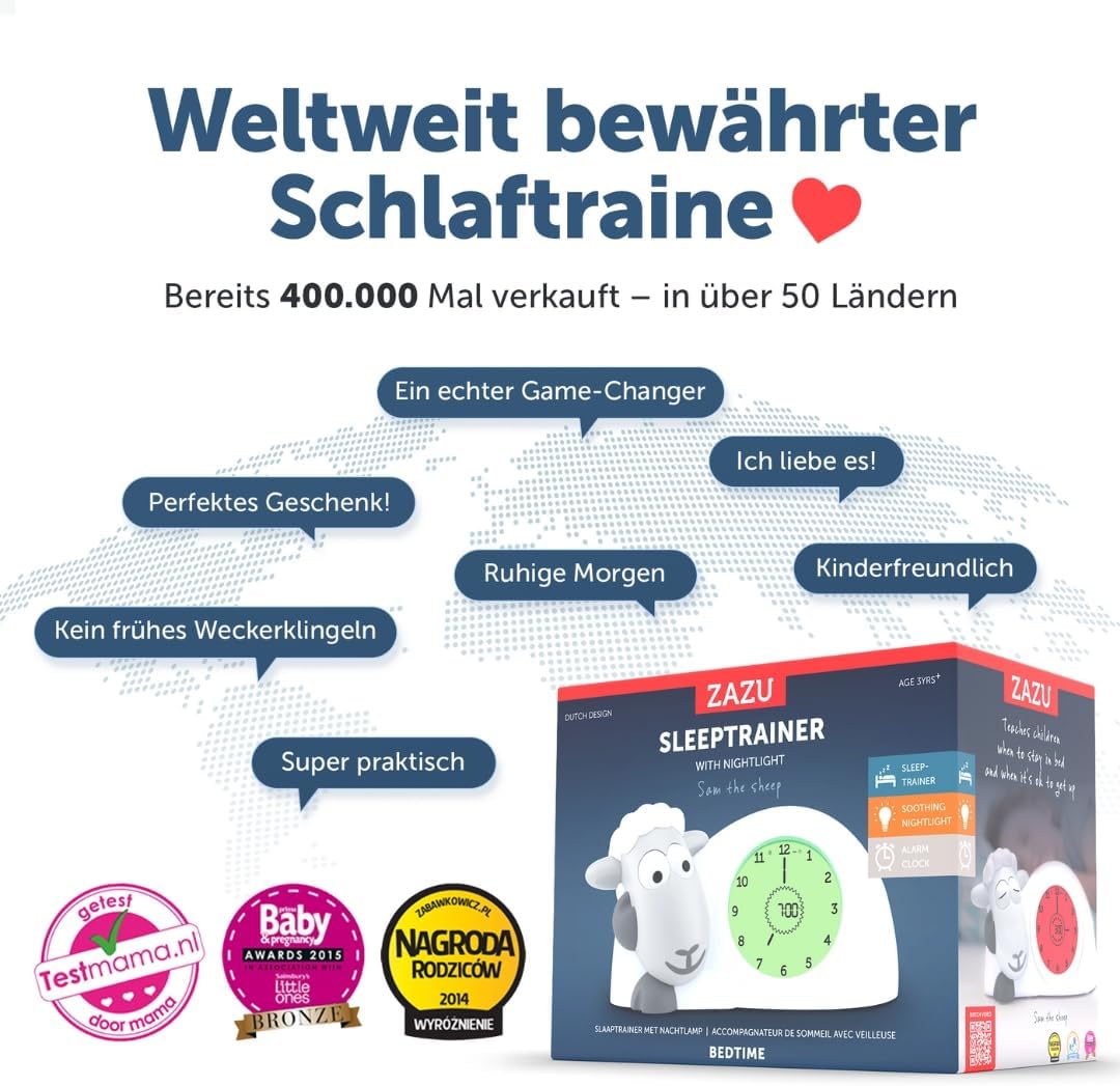 ZAZU Sam The Lamb Uhr – Schlafcoach Uhr und Nachtlicht für Kinder | Bringt Ihrem Kind mit visuellen