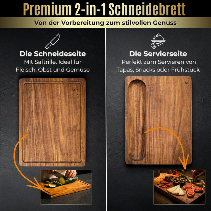 ECENCE Schneidebrett Holz gross 40x30x3cm - Küchenbrett aus Akazienholz | hochwertig, beidseitig nut