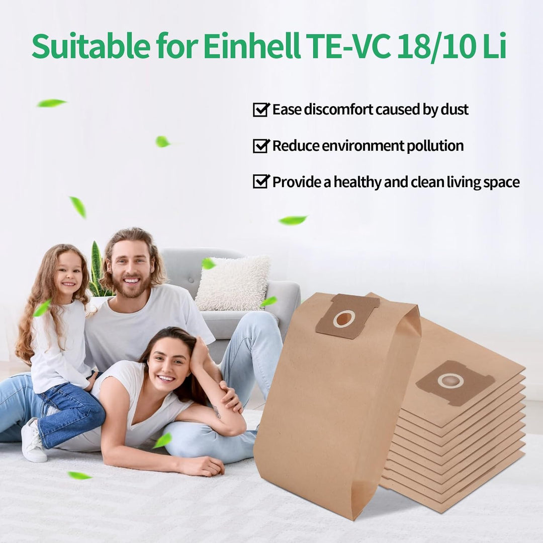 15 Stück Schmutzfangsack 10 L für Einhell TE-VC 18/10 Li Nass-Trockensauger, Einhell 1810/1812 Staub