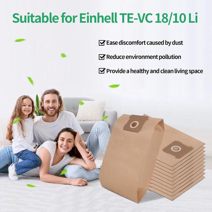 15 Stück Schmutzfangsack 10 L für Einhell TE-VC 18/10 Li Nass-Trockensauger, Einhell 1810/1812 Staub