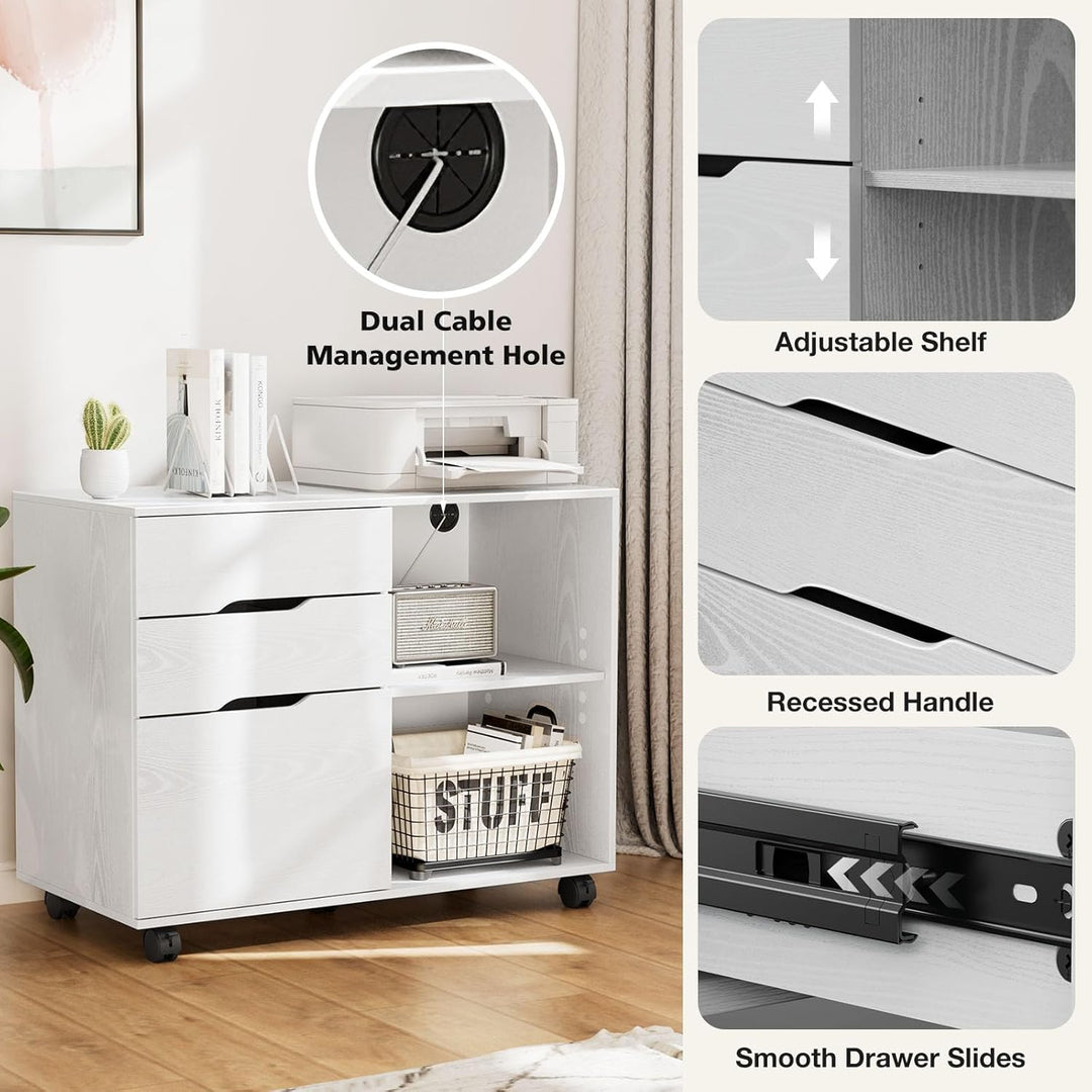 DUMOS Rollcontainer – Aufbewahrung Aktenschrank mit 3 Schubladen und 2 Offenen Fächern, Büroschublad