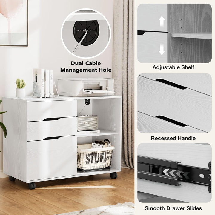 DUMOS Rollcontainer – Aufbewahrung Aktenschrank mit 3 Schubladen und 2 Offenen Fächern, Büroschublad