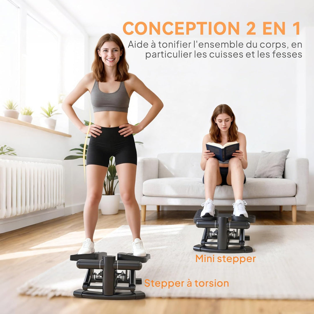 SPORTNOW Mini-Stepper Fitness, Stepper Torsionsscheibe Taille 2 in 1 übergrosse rutschfeste Pedale,