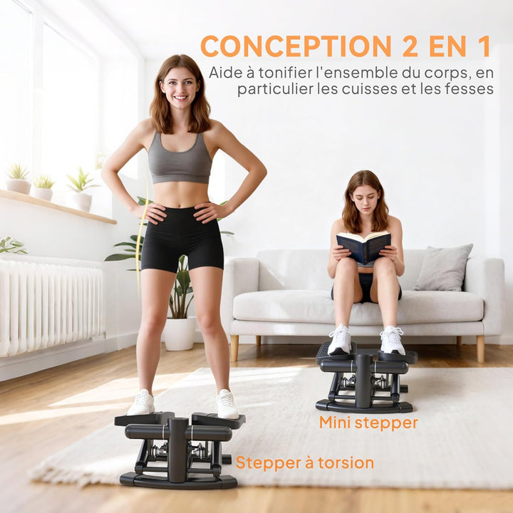 SPORTNOW Mini-Stepper Fitness, Stepper Torsionsscheibe Taille 2 in 1 übergrosse rutschfeste Pedale,