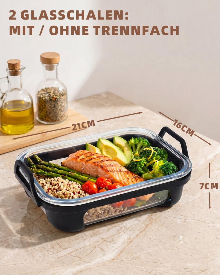 2 Stück Auflaufform Airfryer, Glas Heissluftfritteuse, BPA-frei, 2 Kammern