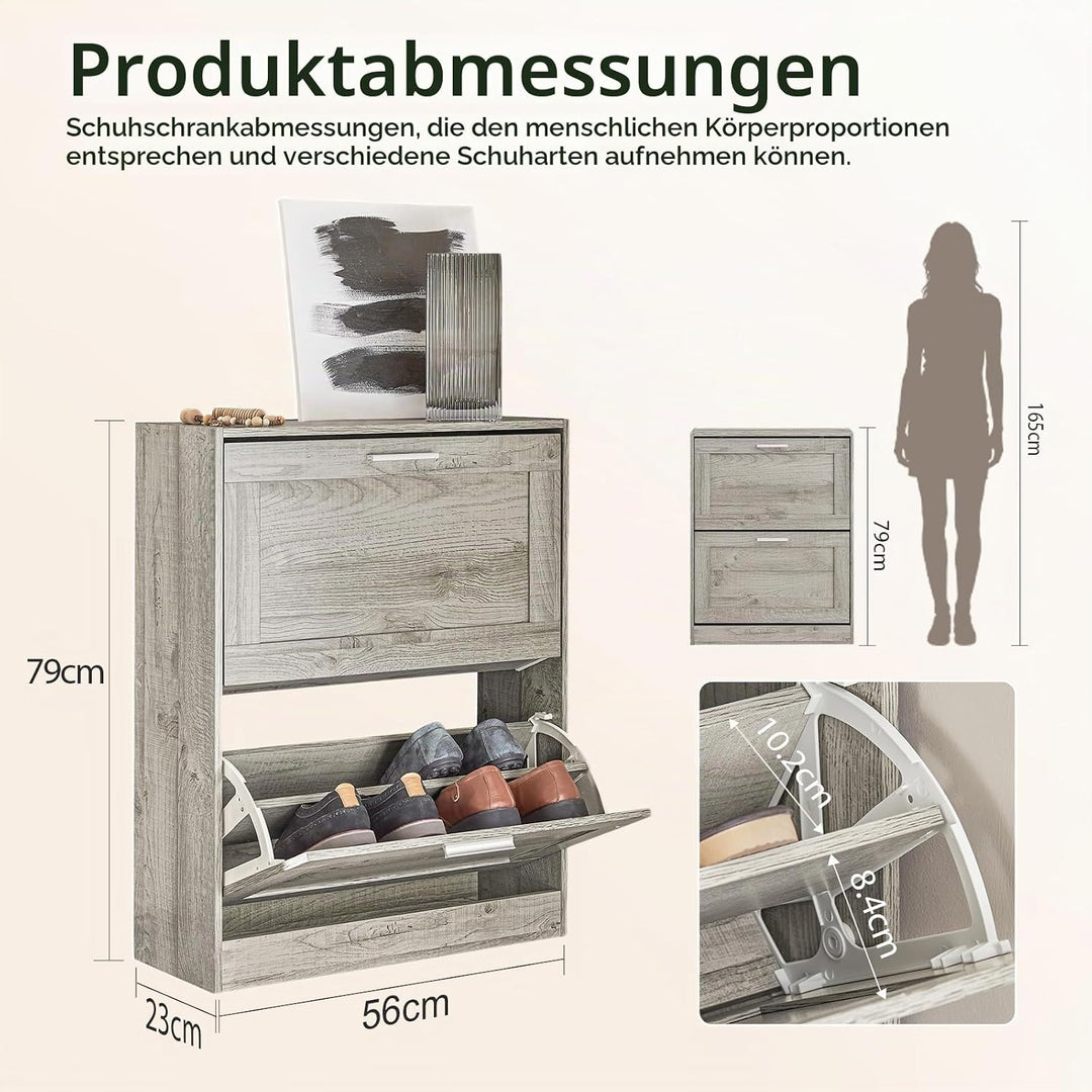 SoBuy FSR137-HG Schuhkipper Schuhablage Schuhschrank mit 2 Klappen Schuhregal schmal Schuhkommode BH