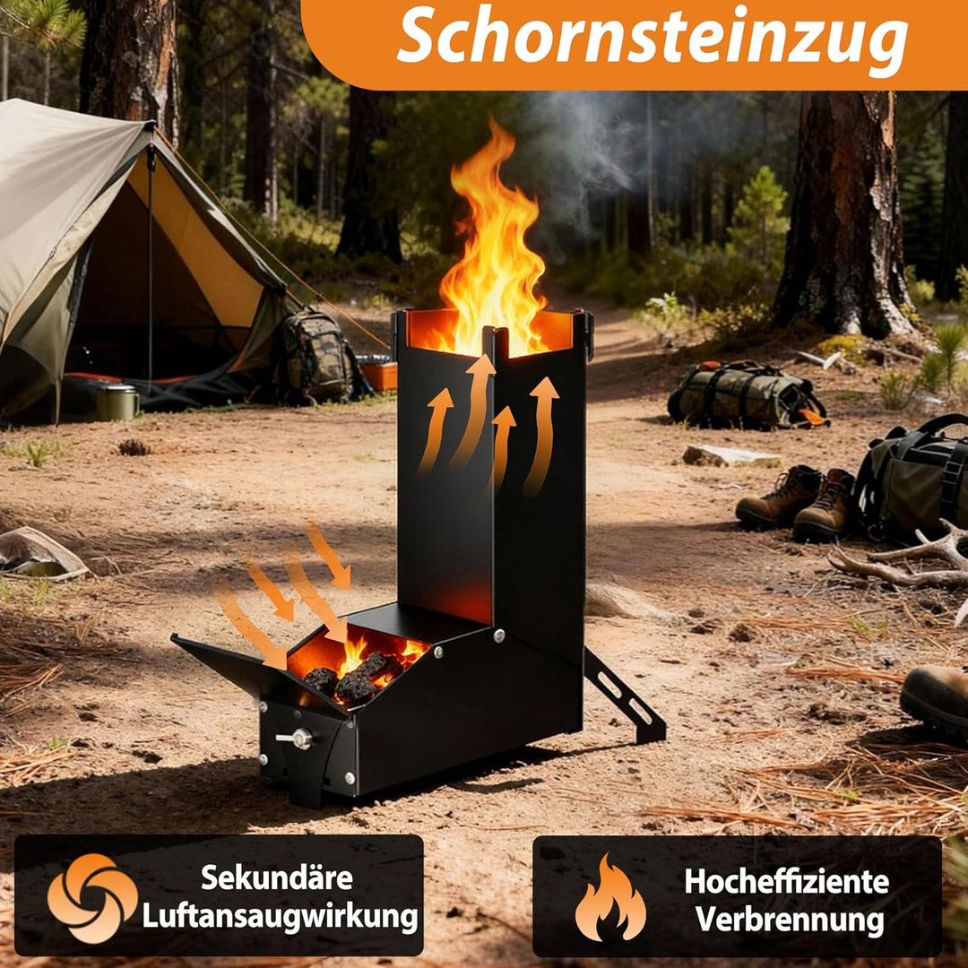 Raketenofen Edelstahl Camping Holzofen & Feuerschale mit Tasche, vielseitiger Tragbar Campingofen, K