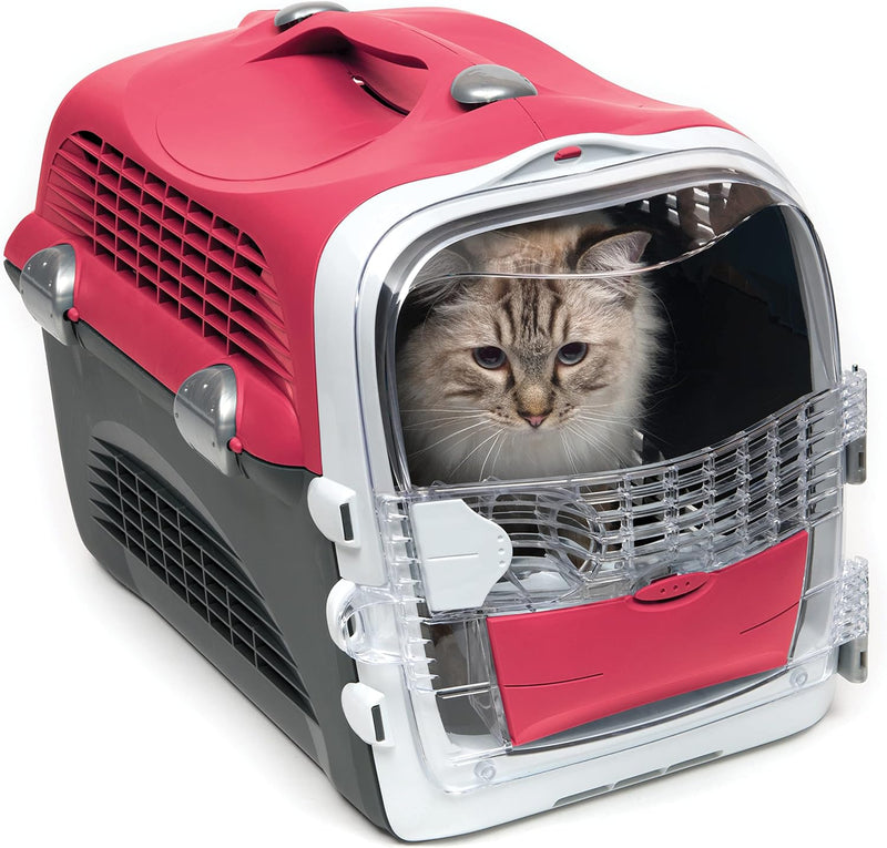 Catit Cabrio Carrier, Transportbox fuer Katzen, 51 x 33 x 35cm, rot/grau, rot/grau