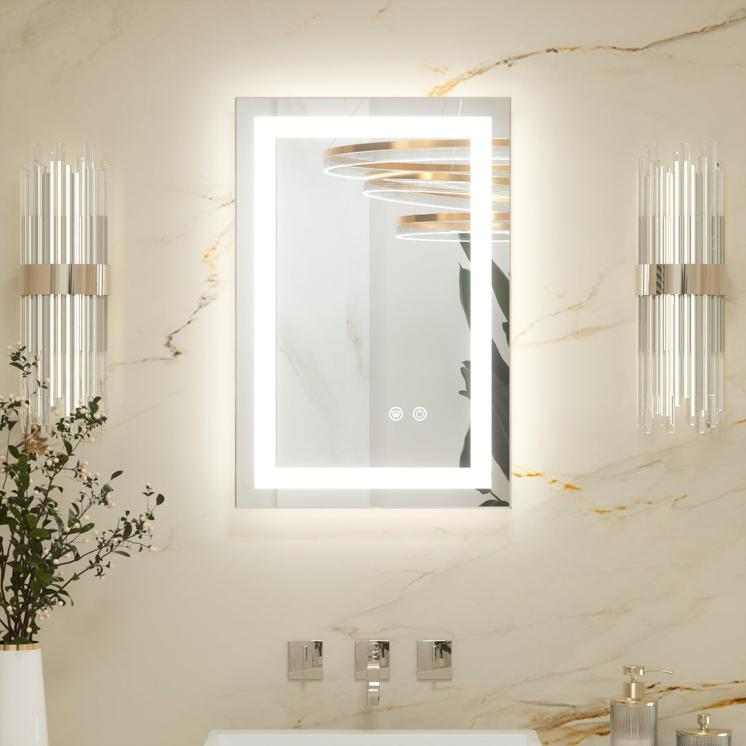 Keonjinn Badspiegel mit Beleuchtung 40x60cm, Badezimmerspiegel Beleuchtet Beschlagfrei Led Bad Spieg