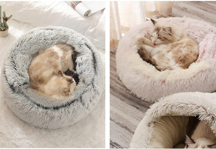 YUDANSI Katzenbett, 40cm Überdachtes Hundebett Katzenhöhlenbett Donut für Kätzchen welpen, Plüsch Ku