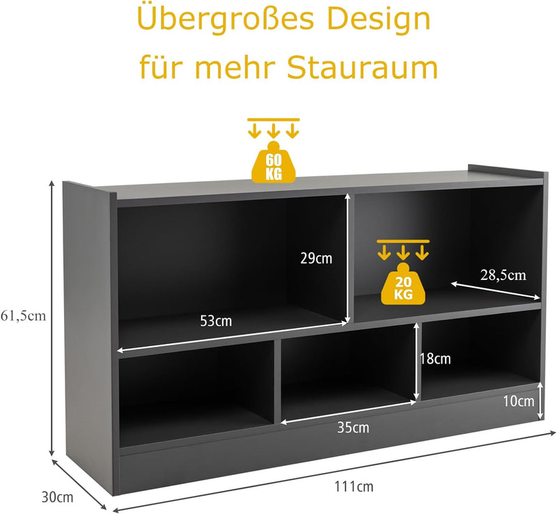 COSTWAY Kinder Spielzeugschrank Holz, Spielzeugregal mit 2 grossen Fächern und 3 kleinen Fächern, of