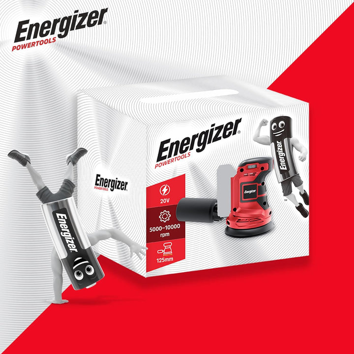 Energizer 20 V Akku-Exzenterschleifer – 10.000 U/min, 6 Geschwindigkeiten, 125 mm Pad, Auffangbeutel