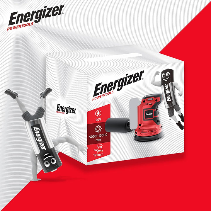 Energizer – Akku-Rundschleifer 20V, 10.000 U/min, 6-stufige Drehzahlregelung – 125 mm Klettteller, S