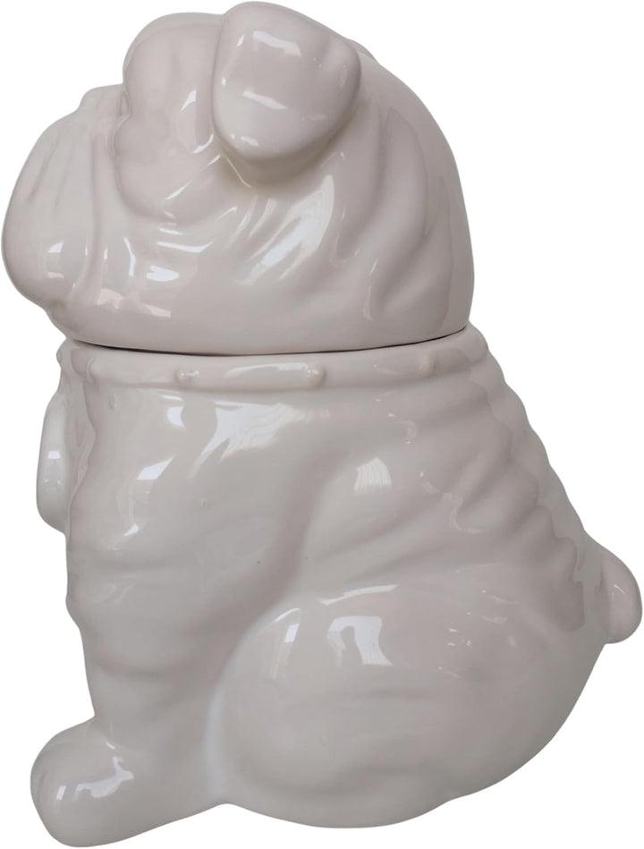 Deko Figur Keksdose Hund Englische Bulldogge weiss Keramik Old English Bulldog