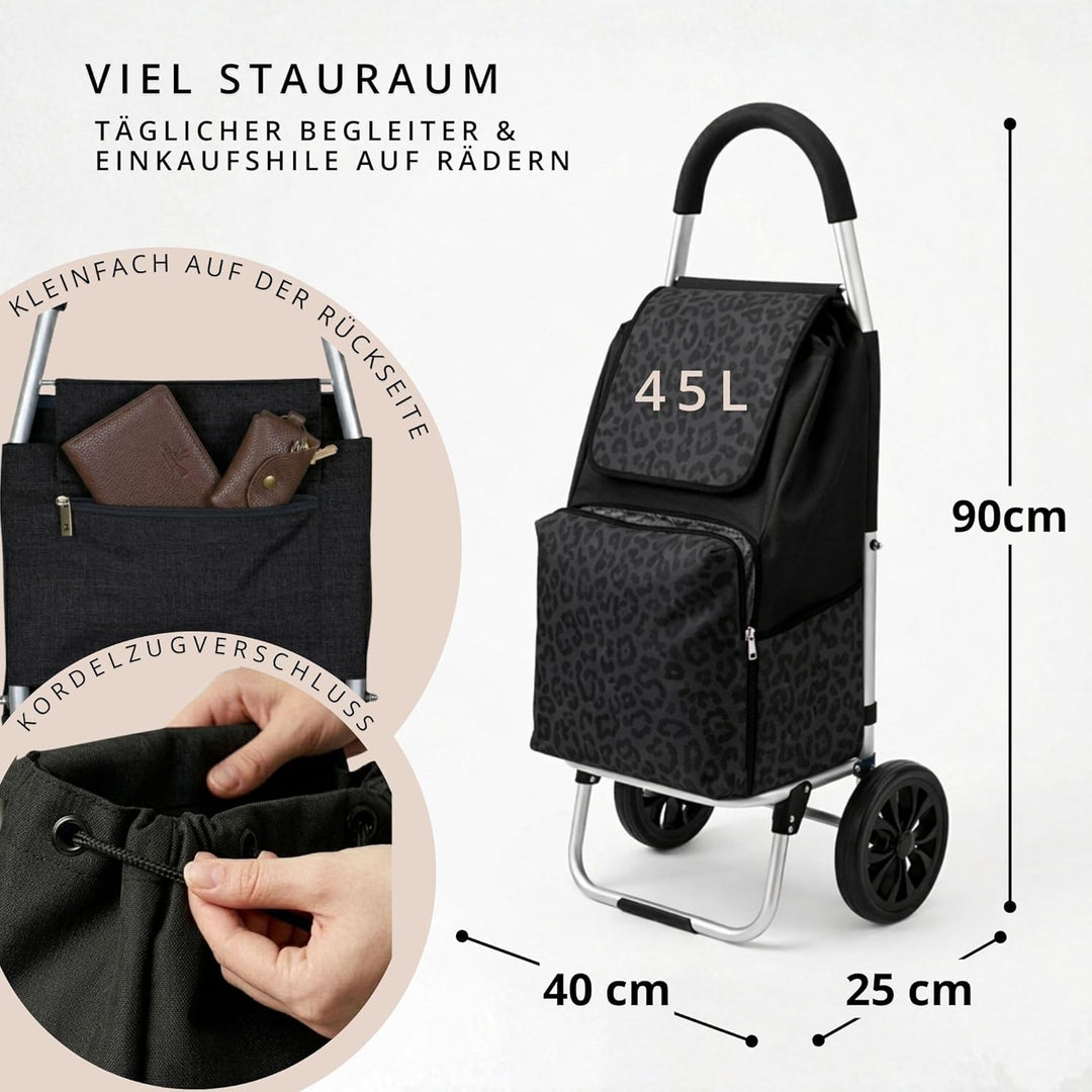 Einkaufstrolley klappbar mit Kühlfach, Einkaufshilfe Aluminium leicht, Einkaufswagen Shopper Trolley