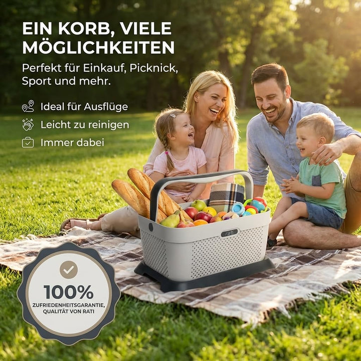 rati Basket Nordic - Smarter Auto Korb zum Einkauf & Outdoor-Aktivitäten, mit Befestigungsadapter zu