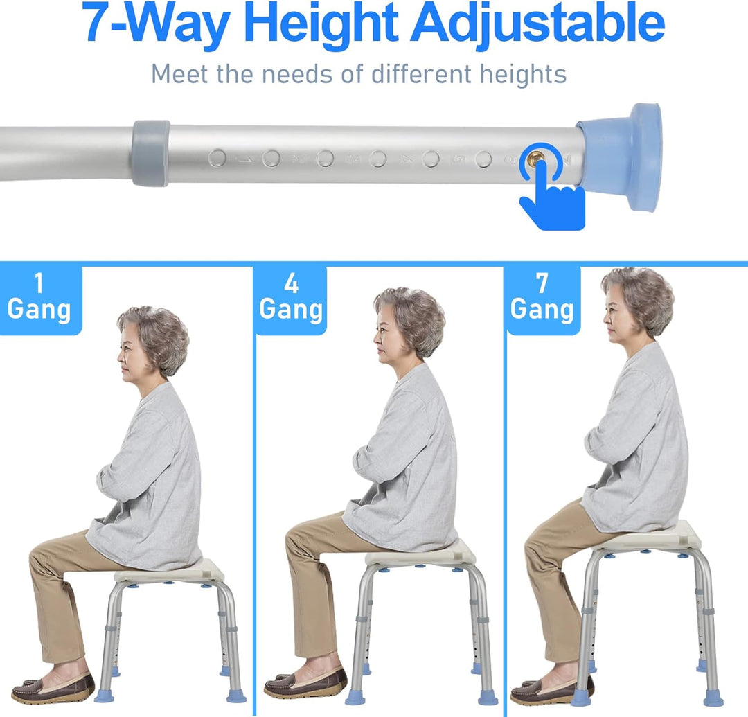 Sonnewelt Duschhocker Duschstuhl Belastung 136kg 8-Fach höhenverstellbar Badhockerund 35-55 cm Anti-