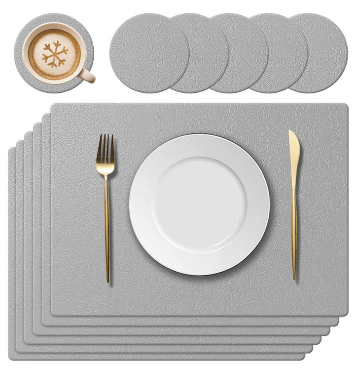 KERYCHIN 6 Platzdeckchen aus Silikon + 6 rutschfest Tischuntersetzer mit Blattmuster Set, Hitzebestä