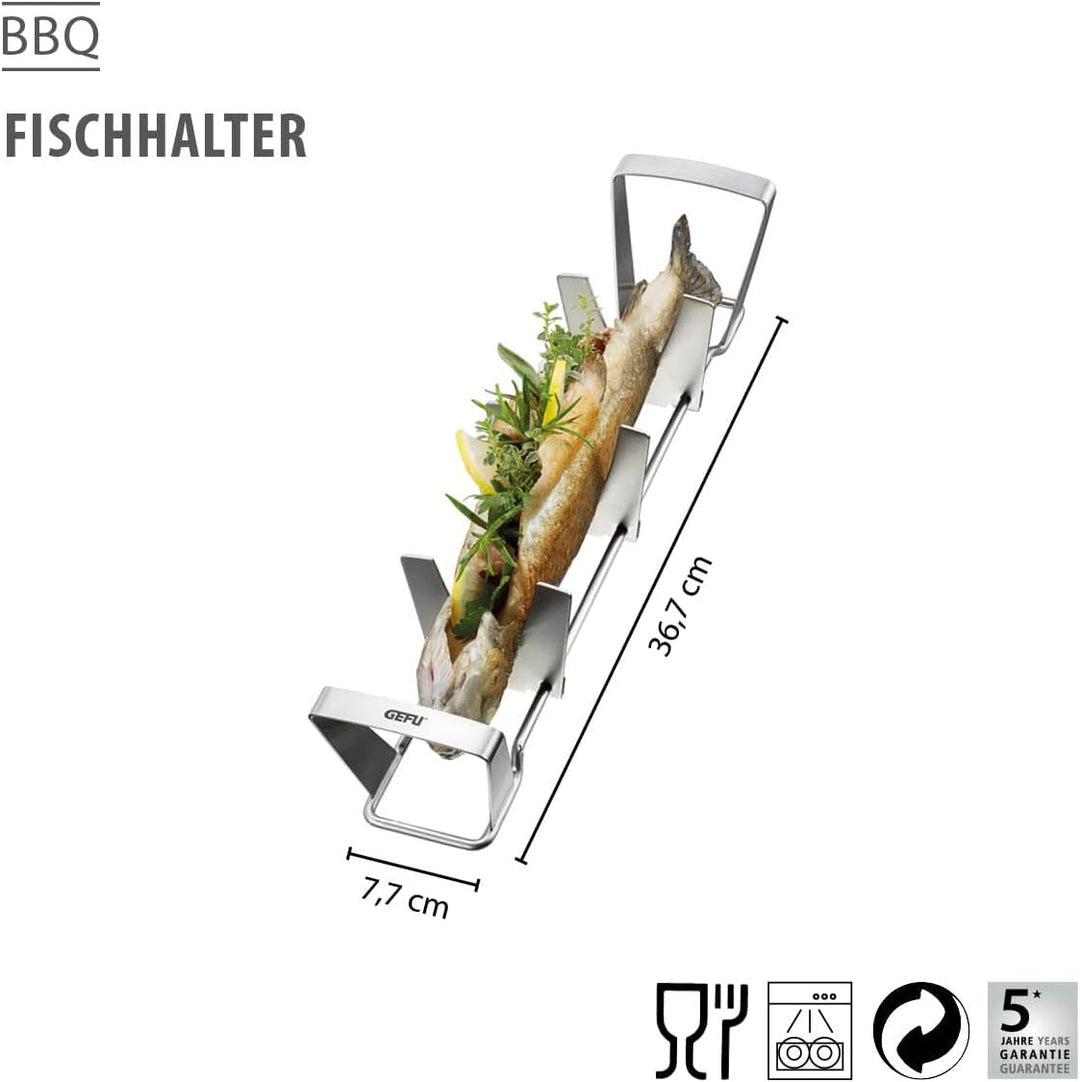 GEFU Fischhalter BBQ – Edelstahl-Fischhalter für Grill &amp; Backofen, kein Wenden &amp; Auslaufen von Marin