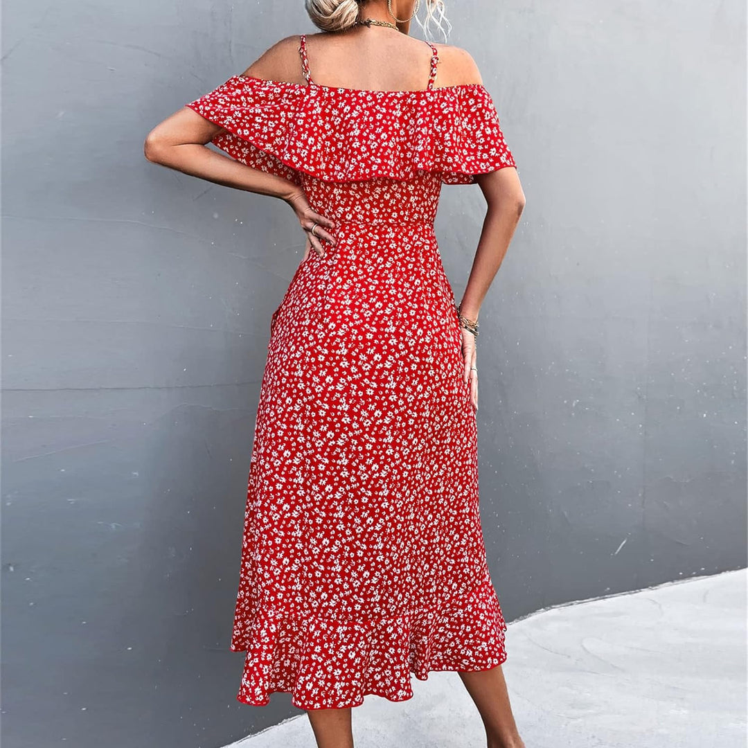 Cocoarm Damen Sommerkleider Blumen Maxi Kleid Off Shoulder Abendkleid Strandkleid Party Schulter Kle