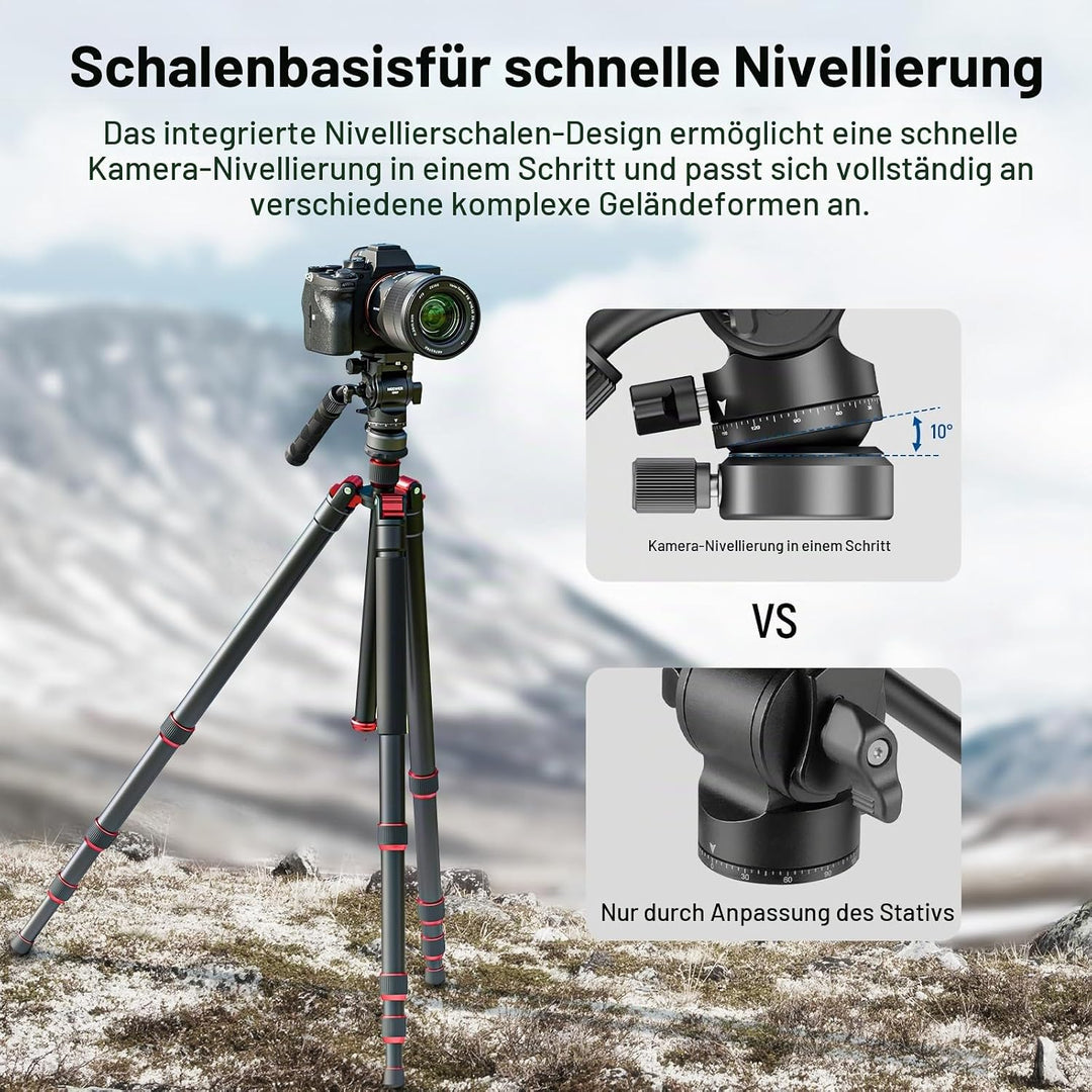 NEEWER Fluidkopf für Videostativ mit +/-10° Nivellierbasis (⌀37mm), Metall Stativkopf Videokopf mit