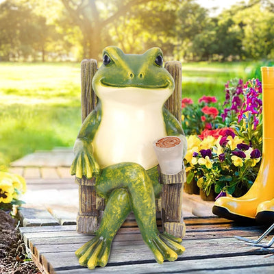 Umikk Frosch Figuren Draussen Deko Solar Garten Figuren Ornament mit Solar Lampe, Outdoor Frosch Sta