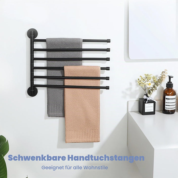 Schwenkbar 6 Armig Handtuchhalter, 32.2cm 304 Edelstahl Rund Handtuchstange zum Bohren mit Verdeckte