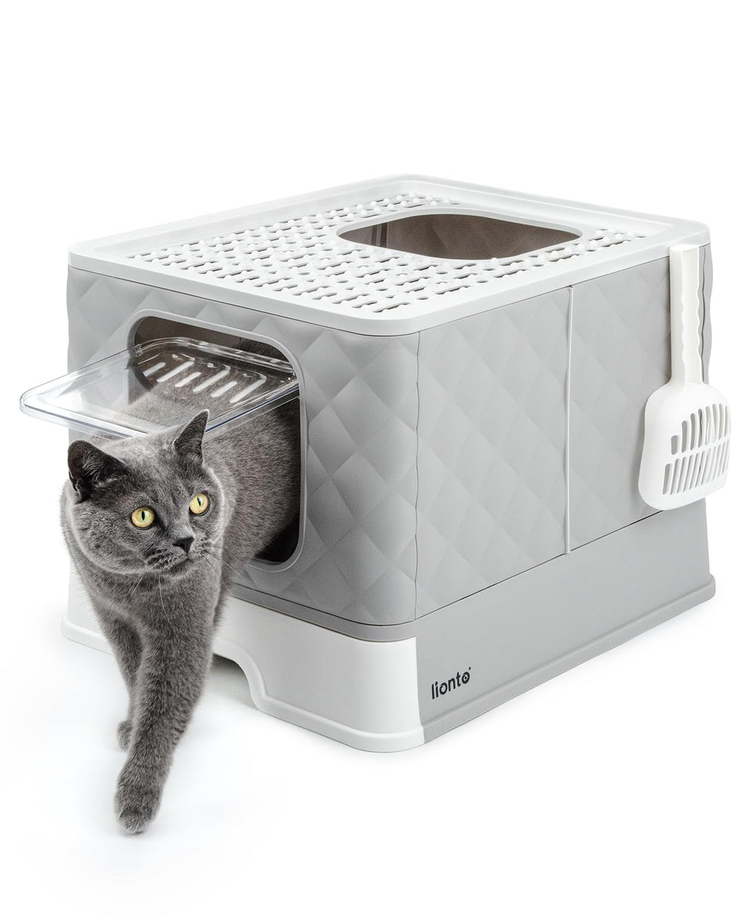 lionto Katzentoilette mit Schublade &amp; Schaufel, 50,5x40,8x37 cm, Katzenklo mit 2 Ausgängen &amp; auslauf