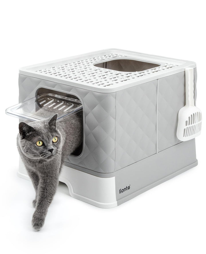 lionto Katzentoilette mit Schublade &amp; Schaufel, 50,5x40,8x37 cm, Katzenklo mit 2 Ausgängen &amp; auslauf