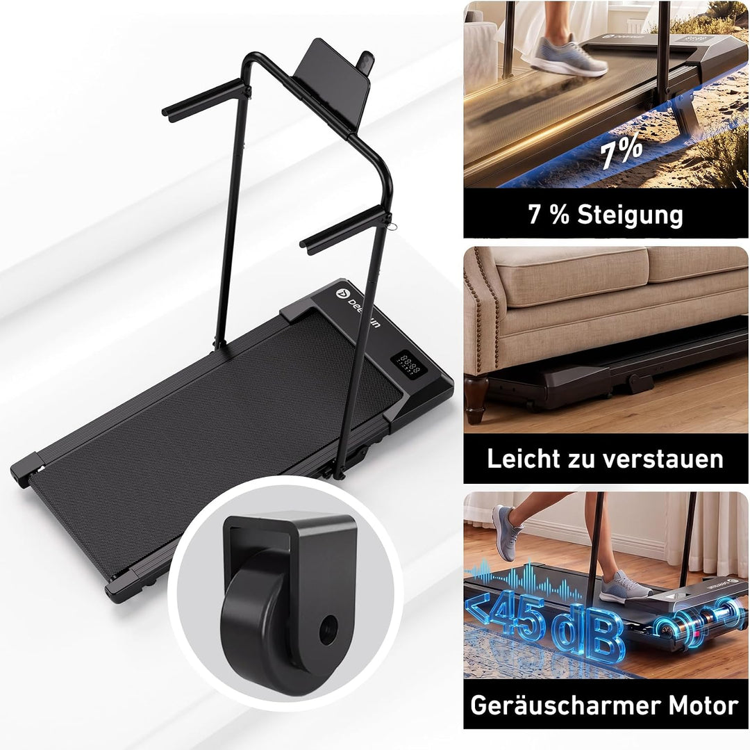 DeerRun Walking Pad mit 6% Steigung, Unter-Schreibtisch-Laufband für Home Office und Zuhause, Kompak