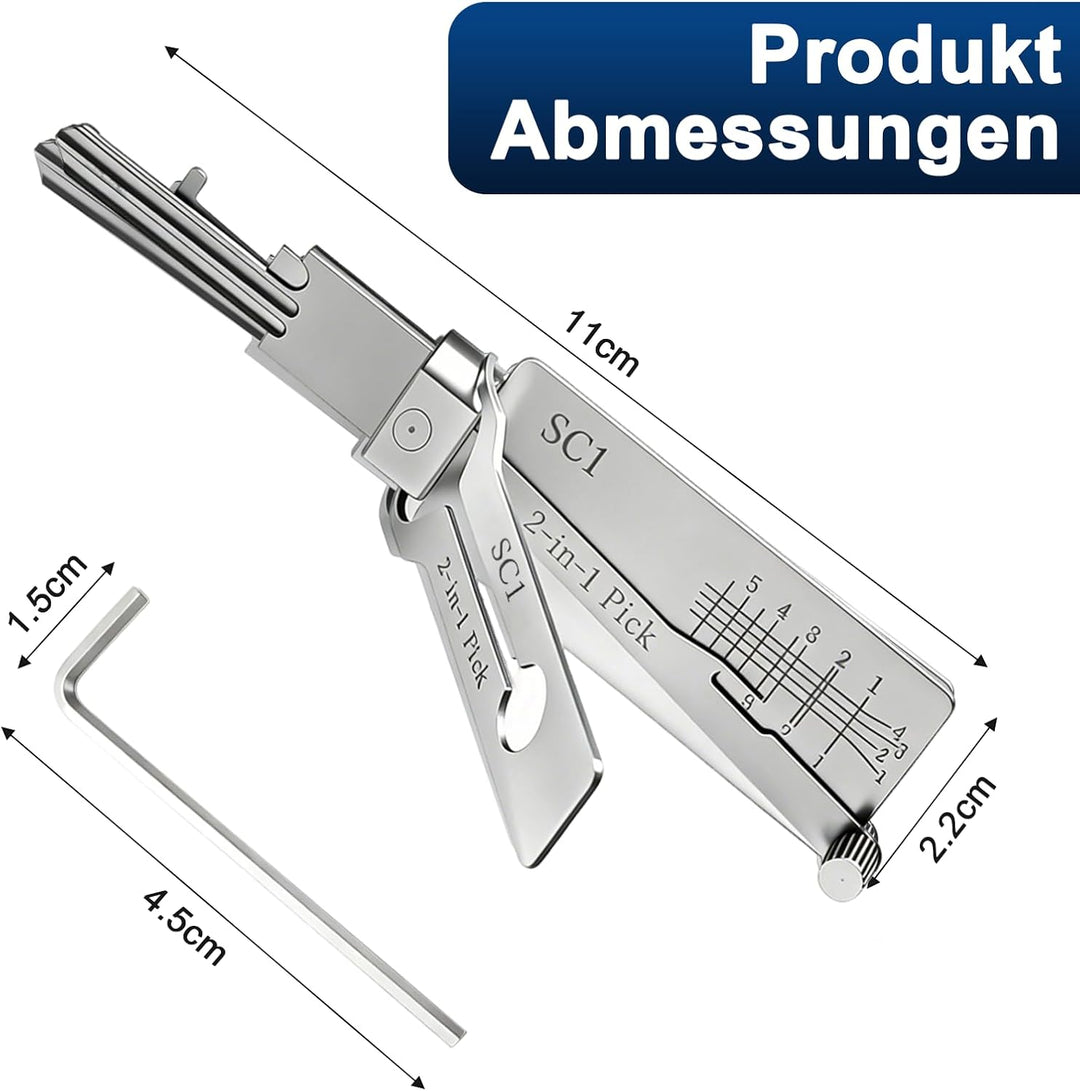 SC1 Hauptschlüssel-decoder aus Edelstahl,LiShi 2-in-1 Lock Pick und Pick-Werkzeuge,Autoschlüssel-Les