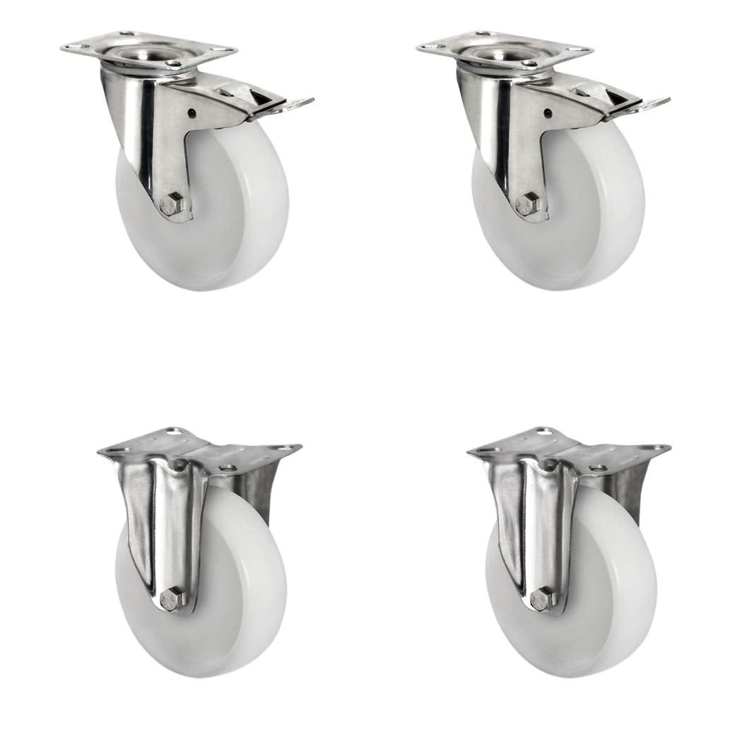 CASCOO SETTIFI125N0N0L0N Rollensatz 2 Lenkrollen mit Feststeller, 2 Bockrollen, Polyamid, Edelstahl,