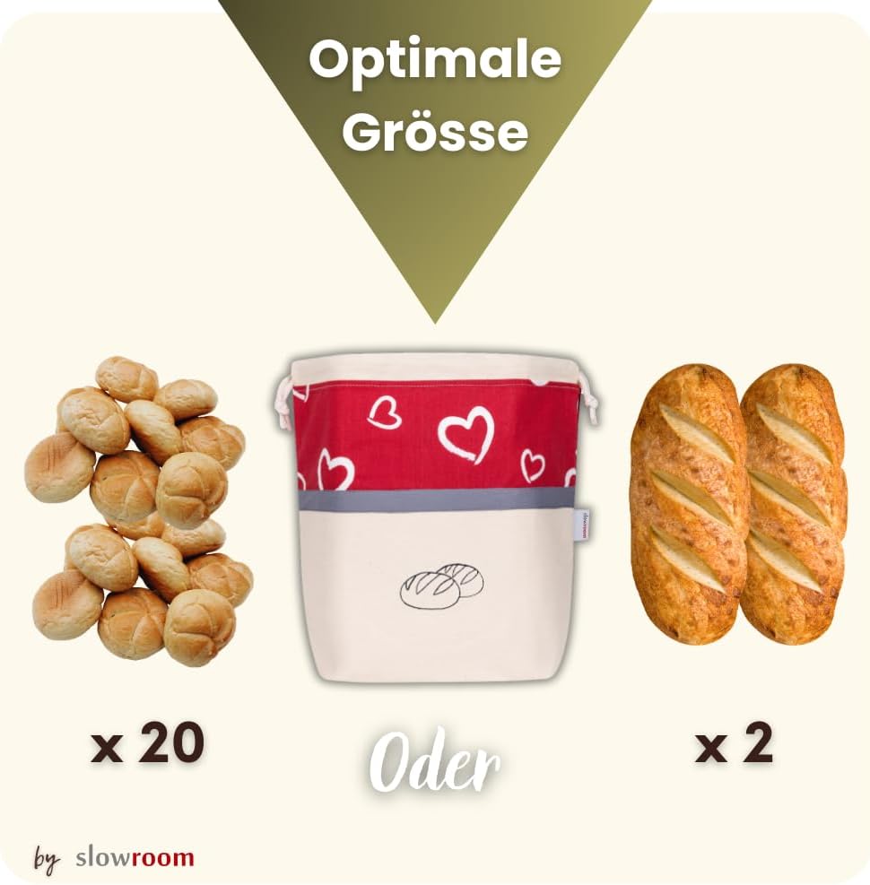 slowroom Brotbeutel zur Brotaufbewahrung und Frischhalten 3 in 1 - Brotkorb Stoff - Brottasche aus B