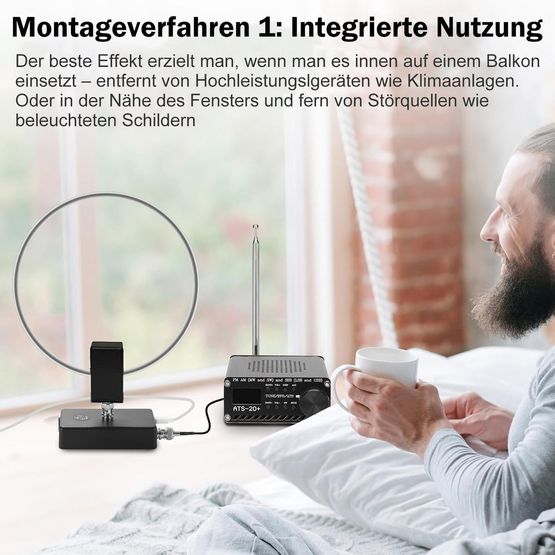 AURSINC Aktive Kurzwellen-Ringantenne GA450 mit BNC-Kabel, SW 2,3–30 MHz, MW 522–1710 kHz – Tragbare
