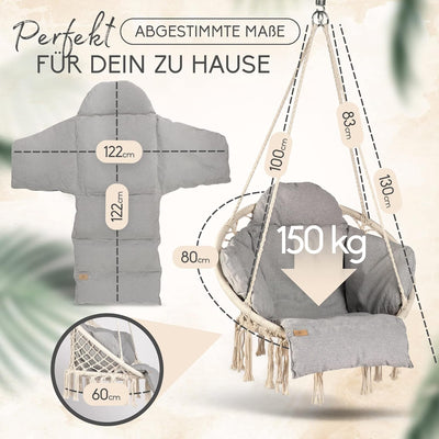 BELLAMATILDA® HÄNGESESSEL mit Korb und XXL Kissen | Sehr weicher Hängestuhl Outdoor & Indoor | XXL H