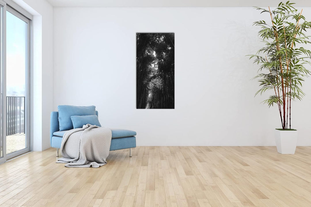 ein Wald voller Bambus Panorama 60x30 cm Effekt: Schwarz/Weiss als Leinwandbild, Motiv fertig gerahm