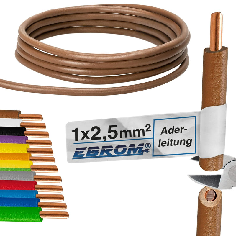 EBROM Aderleitung - Einzelader starr - PVC Leitung - Verdrahtungsleitung - H07V-U 2,5 mm² - 2,5 mm2