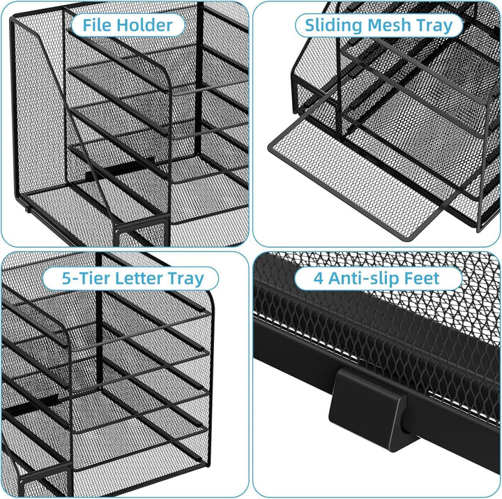 Marbrasse Schreibtisch Organizer und Büro Zubehör,5-Tier Briefablage,Mesh Büro Organizer für Schreib