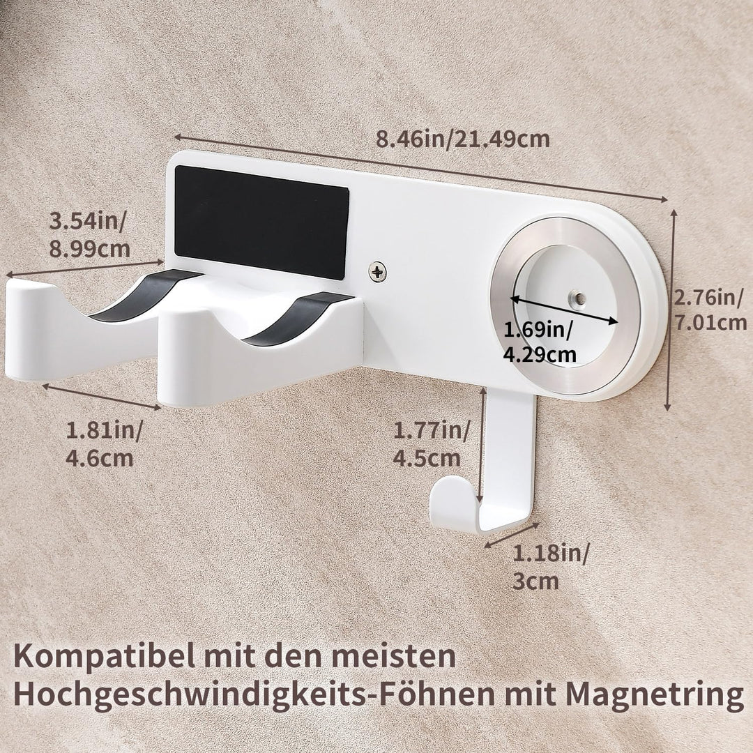 Föhn Halterung, Fönhalter Weiss, Fönhalter Ohne Bohren Wandhalterung aus Aluminiumlegierung für Bade
