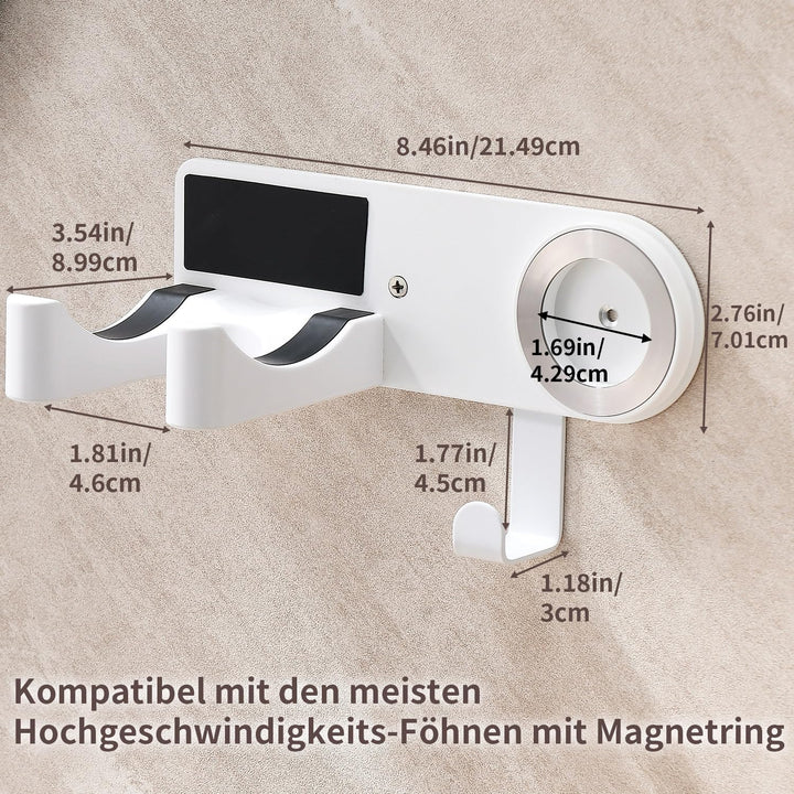Föhn Halterung, Fönhalter Weiss, Fönhalter Ohne Bohren Wandhalterung aus Aluminiumlegierung für Bade