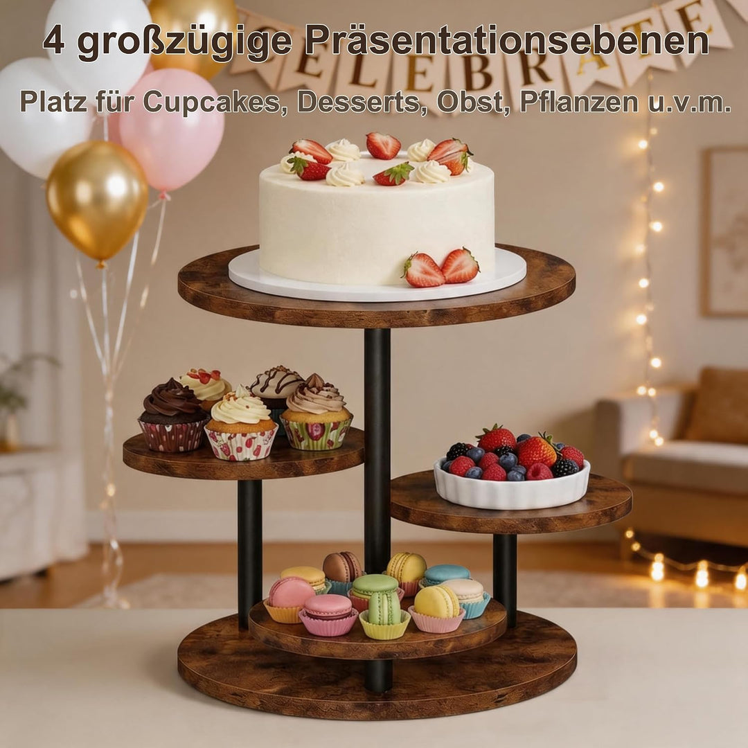 FUSHITON 360° drehbarer 4-stöckiger Ständer aus melaminbeschichtetem MDF &amp; Metall, Etagere für Kuche