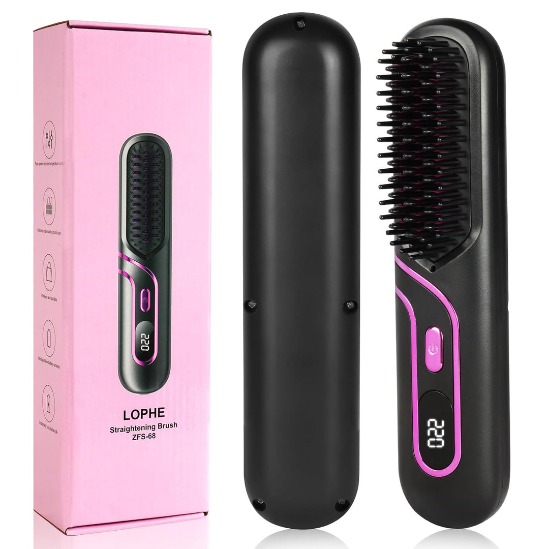 LOPHE Mini Haarglätterbürste, Glättbürste Kabellos, Hair Straightener Comb mit LCD-Bildschirm 4-Stuf