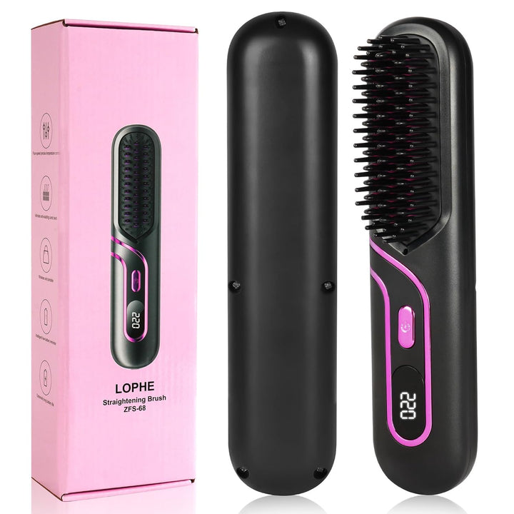 LOPHE Mini Haarglätterbürste, Glättbürste Kabellos, Hair Straightener Comb mit LCD-Bildschirm 4-Stuf