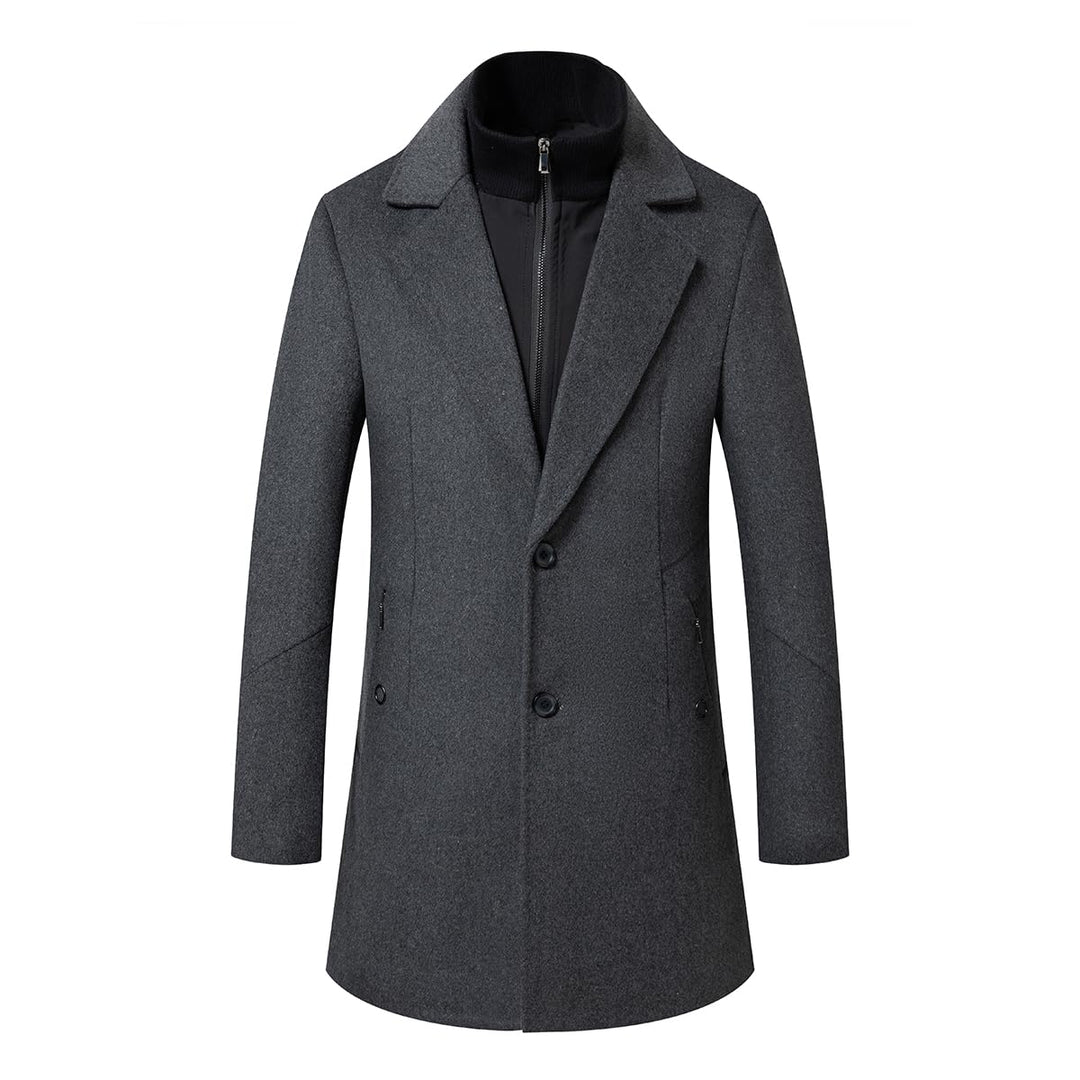 Sliktaa Herren Wollmantel dicker Trenchcoat mittlerer Länge Mantel Kerbe Kragen warmer Mantel Herren