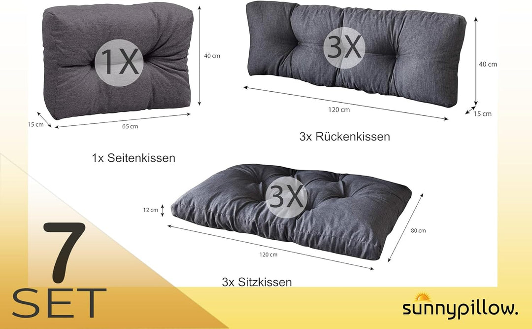 sunnypillow Palettenkissen für Palettenmöbel - 7er Set - Palettenauflage 120 x 80 für Palettensofa -