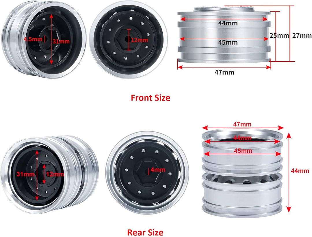 AXspeed 1/14 Vorderrad-Felgen-Set, 2 Vorderseite Radnaben und 4 Hinterräder Felgen für Amiya Tractor