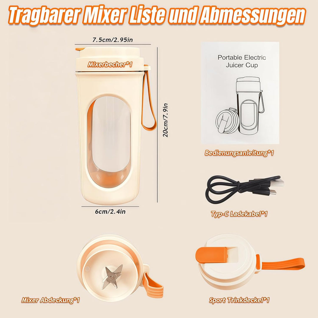 Tragbarer Mixer 450ml Smoothie Maker tragbarer persönlicher Mixer mit 12-Blatt-Edelstahlklinge Mini