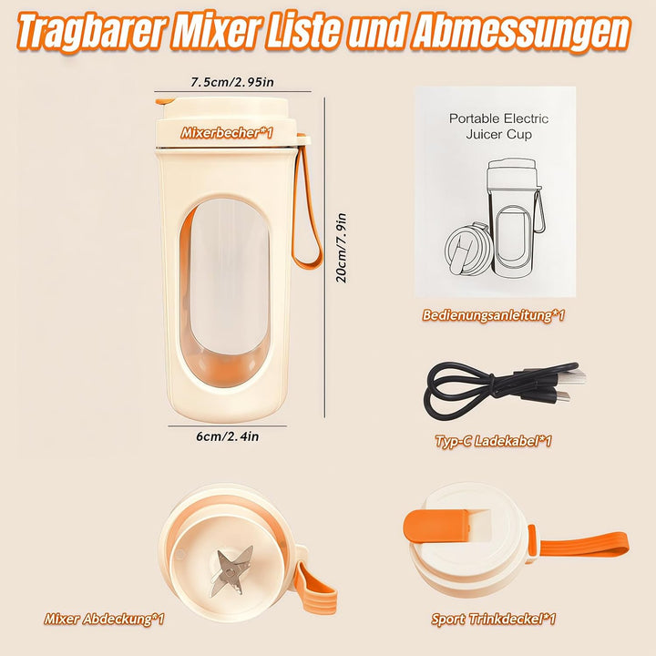 Tragbarer Mixer 450ml Smoothie Maker tragbarer persönlicher Mixer mit 12-Blatt-Edelstahlklinge Mini